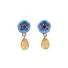 Fashion Elegant Enamel Blue Flower Earrings With Yellow Cubic Zirconia Golden - One Size