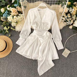 Long-sleeve Satin Mini A-line Dress