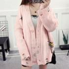 Embroidered Long Cardigan Pink - One Size