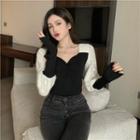 Long-sleeve V-neck Lace Panel Knit Top