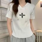 Short-sleeve Hooded Cross Print Knit Top
