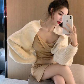 Spaghetti Strap Ruched Mini A-line Dress / Cardigan