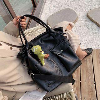 Wide Strap Faux Leather Crossbody Tote Bag