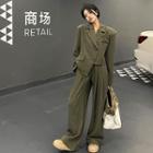 Asymmetrical Loose Blazer / High-waist Wide-leg Dress Pants