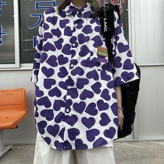 Couple Matching 3/4-sleeve Heart Print Shirt
