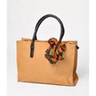 Scarf-accent Tote Beige - One Size