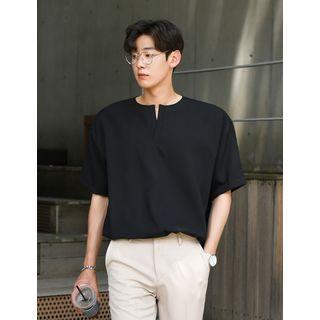 Notched-neckline Boxy T-shirt
