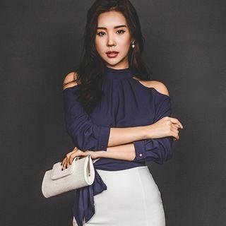 Shoulder Cut Out Open Back Blouse