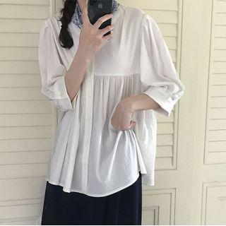 3/4 Sleeve Pleated Plain Shirt