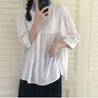 3/4 Sleeve Pleated Plain Shirt