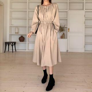 Round-neck Band-waist Dress