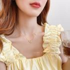Butterfly Cat Eye Stone Pendant Alloy Necklace Gold - One Size