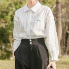 Frill-trim Embroidered Striped Shirt