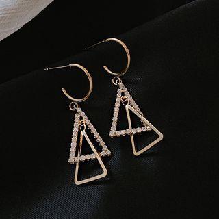 Rhinestone Triangle Dangle Earring 1 Pair - Triangle - Dangle Earring - Gold - One Size