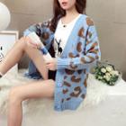Leopard Print Cardigan / Printed Two-tone Pullover