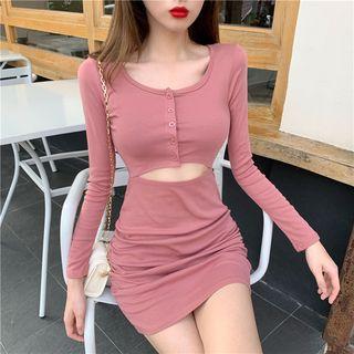 Cut Out Long-sleeve Sheath Knit Dress