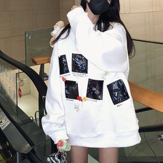 Oversized Printed Hoodie White - One Size