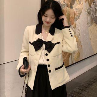 Ribbon Single-breasted Jacket / Blouse / Midi A-line Skirt