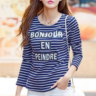 Lettering Striped Long-sleeve T-shirt
