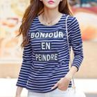 Lettering Striped Long-sleeve T-shirt