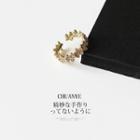 Flower Rhinestone Open Ring 3 - Gold - One Size