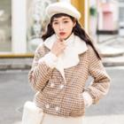 Houndstooth Furry-lined Double-breasted Jacket