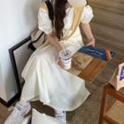 Puff-sleeve Midi A-line Dress Light Yellow - One Size