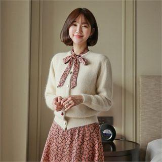 Round-neck Jeweled Button Cardigan