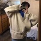 V-neck Buckled Sweater Khaki - One Size