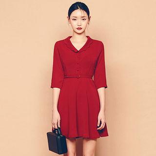 Scalloped Collar A-line Shirtdress With Belt