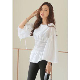 Puff-sleeve Smocked-waist Top