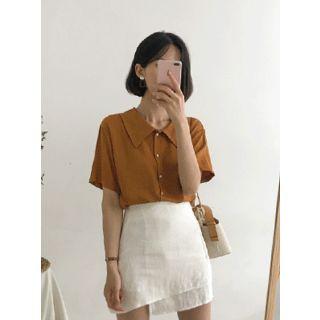Wide-collar Short-sleeve Blouse