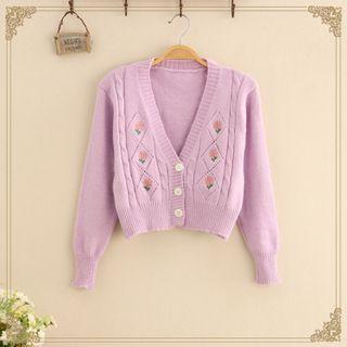 Floral Embroidered Eyelet Knit Cardigan