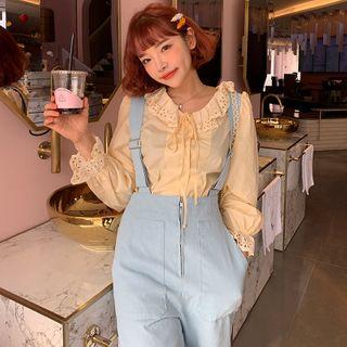 Perforated Blouse / Suspender Denim Pants