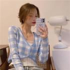 Lace Camisoles Top / Cropped Gingham Cardigan