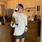 Long-sleeve Color Block T-shirt White - One Size