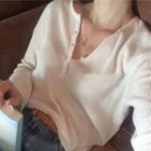 Half-button Long-sleeve Rib-knit T-shirt