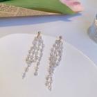 Faux Crystal Fringed Earring 1 Pair - Stud Earring - S925 Silver Needle - Gold - One Size