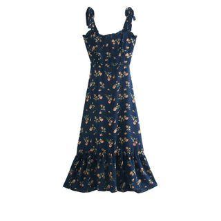 Sleeveless Flower Print Midi A-line Dress