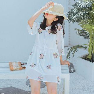 Embroidered 3/4-sleeve Sundress