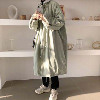 Faux Shearling Trim Long Zip Coat