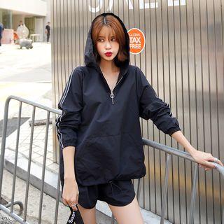 Set: Zipped Contrast-trim Hoodie + Sweatshorts