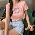 Short-sleeve Heart Ruffled T-shirt