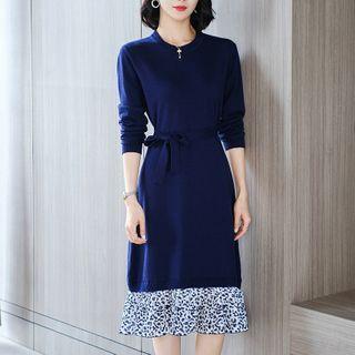 Leopard Print Panel Sweater Dress