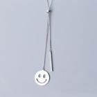 925 Sterling Silver Smiley & Bar Pendant Necklace As Shown In Figure - One Size