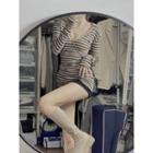Long-sleeve Striped Mini Sheath Dress Striped - Coffee - One Size