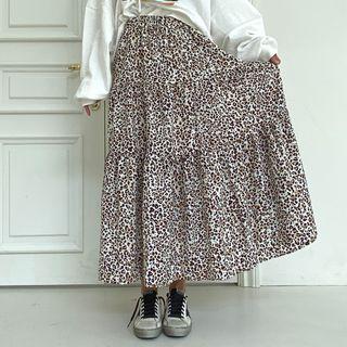 Band-waist Leopard Tiered Skirt