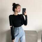 Cutout-sleeve Plain T-shirt