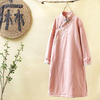 Embroidered Long-sleeve Padded A-line Dress