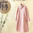 Embroidered Long-sleeve Padded A-line Dress